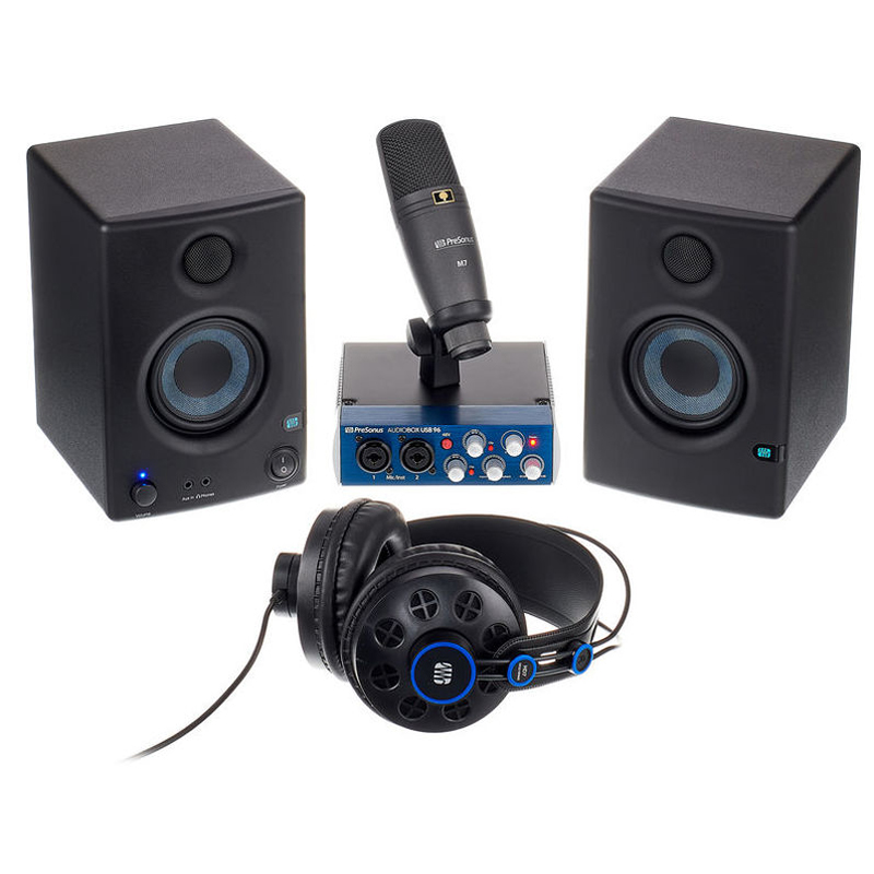 Presonus AudioBox 96 Audio Interface Bundle with Studio One Artist Software  Pack with Eris 4.5 BT Pair 2-Way Bluetooth Monitors and 1/4” Instrument 